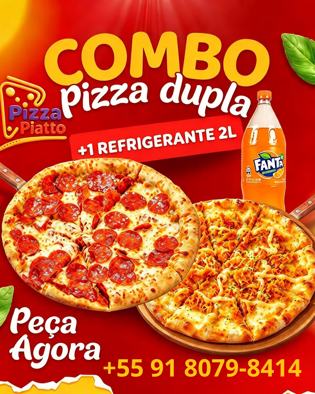 Combo (Pizza dupla) + Refrigerante de 2Lt